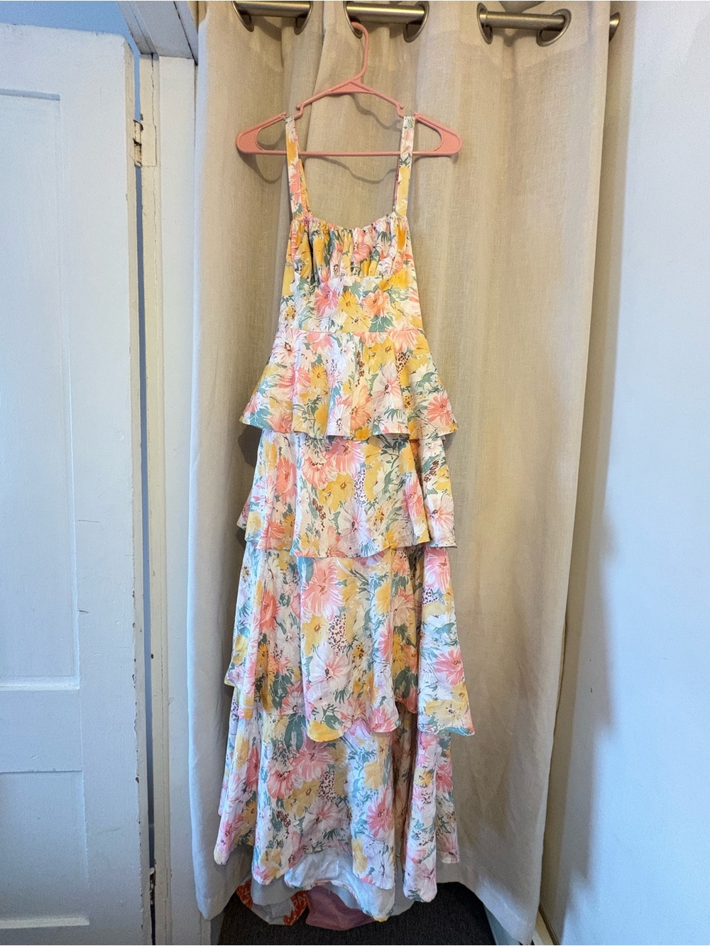 Tiered Floral Sundress - Pink & Yellow